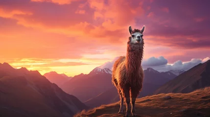 Fototapete Lama llama in the mountains