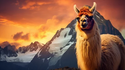Foto auf Alu-Dibond llama in the mountains © qaiser
