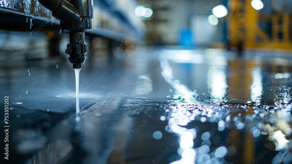 Poster a closeup of a hydrophobic coating being applied with a specialized spray gun creating a smooth and 