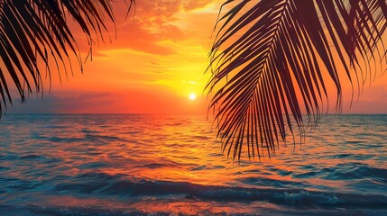 Generative AI : Beautiful sunset beach landscape, exotic tropical island nature, summer holidays...