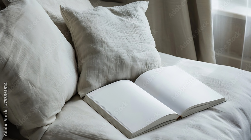 Poster generative ai : white book cover mockup on the pillows in scandinavian style
