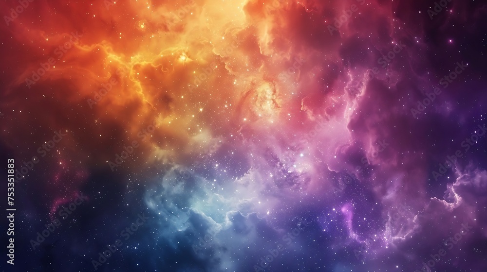 Poster Generative AI : Incredibly beautiful galaxy in outer space. Nebula night starry sky in rainbow colors. 
