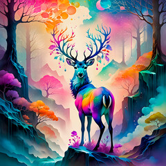 Deer in a harmonious dreamscape