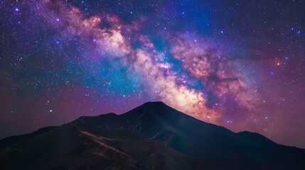 Generative AI : Milky way galaxy at mountain with stars and space dust in the universe, Night...
