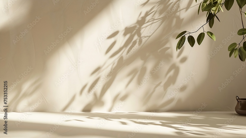 Aufkleber Generative AI : Minimalistic abstract gentle light beige background for product presentation with light andand intricate shadow