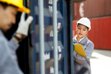 Custom officer inspecting containers.