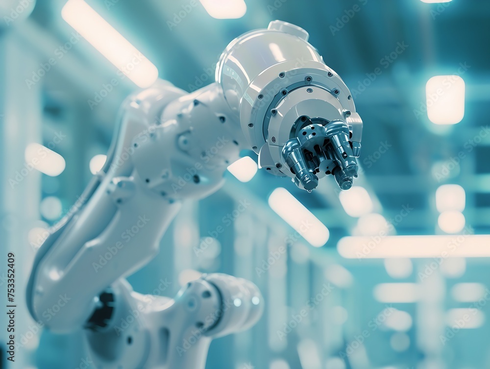 Poster Generative AI : robot arm working in factory