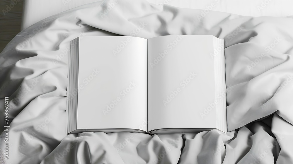 Poster generative ai : square empty book. album with clean pages. white book cover mockup on the pillows in