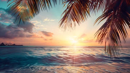 Cercles muraux Coucher de soleil sur la plage Generative AI : beautiful tropical sunset and sea