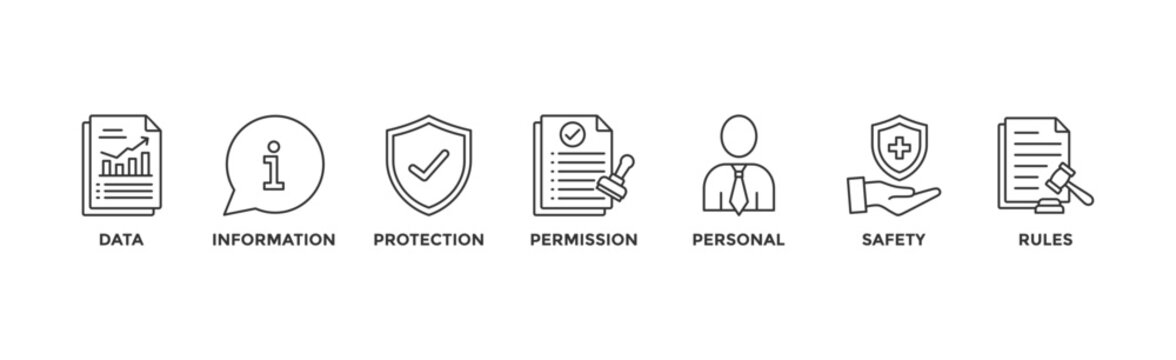 Data protection banner web icon vector illustration concept with icon of data, information, protection, permission, personal, safety and rules	