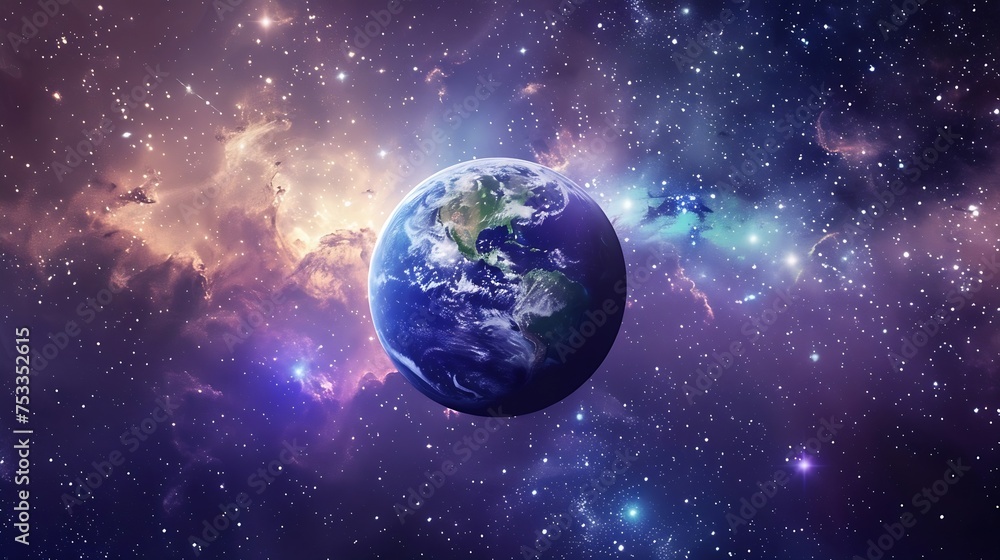Wall mural generative ai : view from space to the planet earth, galaxies, stars
