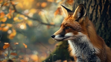 Fototapeta premium Generative AI : Portrait of a Red fox in the forest during the autumn