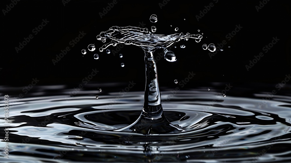 Aufkleber generative ai : ripple of water or water drop splash on black background. abstract shape out of the 