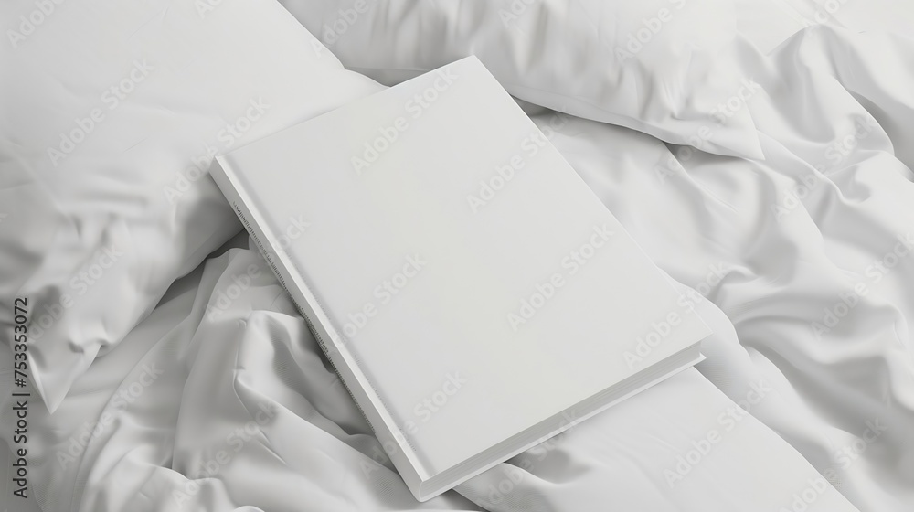 Poster generative ai : square empty book. album with clean pages. white book cover mockup on the pillows in