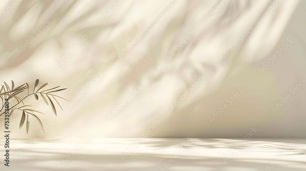 Poster Generative AI : Minimalistic abstract gentle light beige background for product presentation with light andand intricate shadow