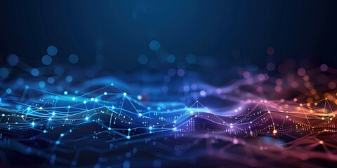 Abstract technology background with colorful connected dots and waves