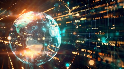 Obraz premium Generative AI : Global business network, digital technology, data exchange concept. Business Intelligence