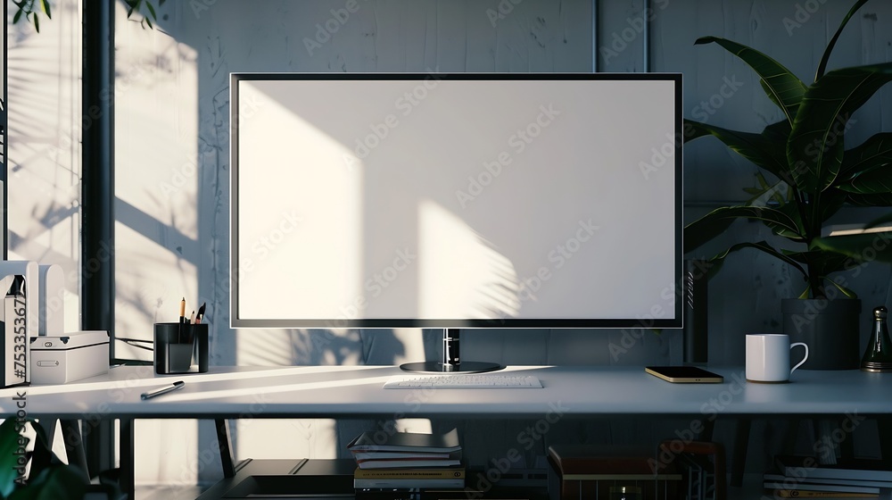 Poster generative ai : blank space on moniter in the room