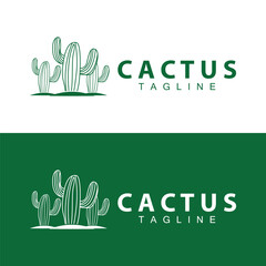 Green Plant Cactus Logo Design With Desert Plant Symbol Illustration Vector Icon Template