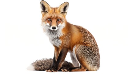 Fototapeta premium Generative AI : Front view of Red Fox, 1 year old, sitting in front of white background