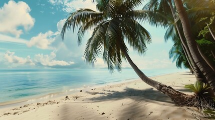 Generative AI : panorama of tropical beach with coconut palm trees