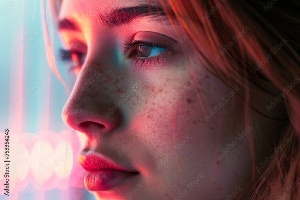 Aufkleber pink and blue abstract gradients with light bokeh - soft and appealing blend of pink and blue gradie