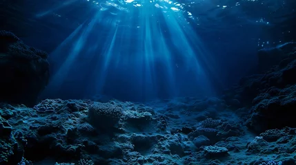 Fototapete Rund Generative AI : Artistic underwater photo of landscape in beautiful blue light. From a scuba dive © The Little Hut