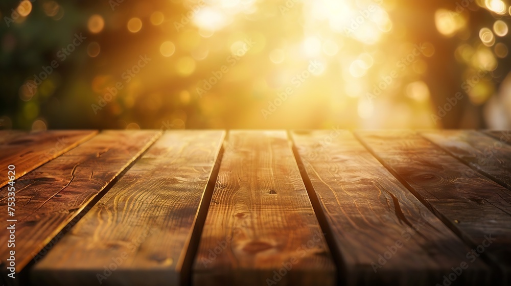 Poster generative ai : wood flooring for use when placing products and natural sunlight sunset. regional ba