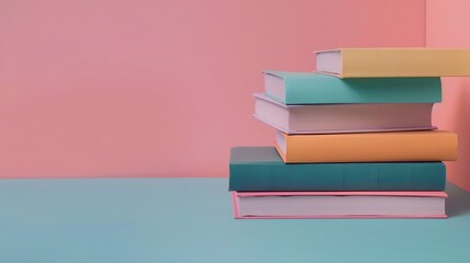 Generative AI : Education concept with books stacked on pastel color background . 