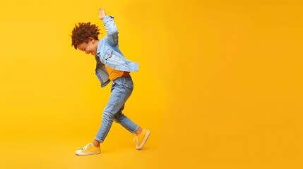 Generative AI : Dynamic portrait of little african boy, hip-hop dancer in stylish street style - Powered by Adobe