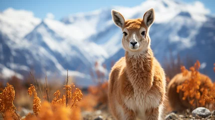 Deurstickers llama in the mountains © qaiser