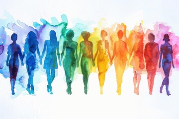 Watercolor silhouette of diverse people Creating a colorful spectrum effect Symbolizing unity Diversity And inclusivity in society
