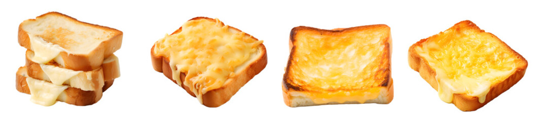 Cheese toast isolated on a transparent PNG background, white background , Generative Ai