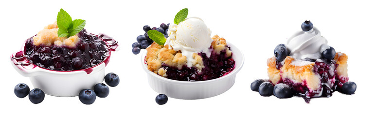 Blueberry cobbler isolated on a transparent PNG background, white background , Generative Ai
