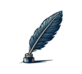 quill feather ink writing pen hand drawn vector illustration