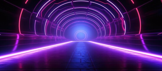 Glowing Neon Lights in Alien Spaceship Tunnel Circle Design