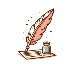 quill feather ink writing pen hand drawn vector illustration
