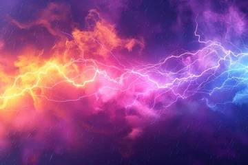 Rolgordijnen Dynamic 3d rendering of a lightning bolt Showcasing energy and power with a colorful background © Bijac