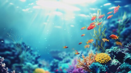 Fototapeta na wymiar Vibrant underwater scene with fish and coral - An underwater world teeming with color, showcasing shoals of fish and diverse coral formations