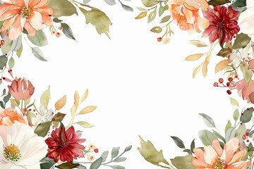 Obraz premium Elegant watercolor floral border with a mixture of flowers and leaves Perfect for wedding invitations or greeting cards