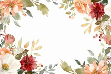 Meubelstickers Elegant watercolor floral border with a mixture of flowers and leaves Perfect for wedding invitations or greeting cards © Bijac