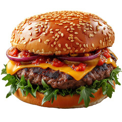 Delicious burger isolated on transparent background