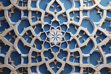 navy blue and beige islamic octagonal ornament with curved pattern on sea foam background - obrazy, fototapety, plakaty