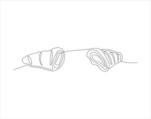Continuous Line Drawing Of Croissant. One Line Of Baguette. French Bread Croissant Continuous Line Art. Editable Outline.