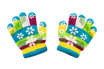 a pair of knitted kid's winter gloves isolated transparent cutout png