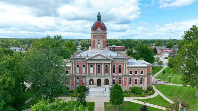 Aerial Elkhart County Courthouse with Pedestal Shot