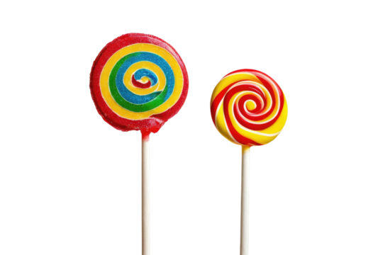 Lollipop, true-to-life colors, full body isolated on a white background, sharp focus showing texture details of the candy, subtle shadows creating depth, high-resolution stock photograph