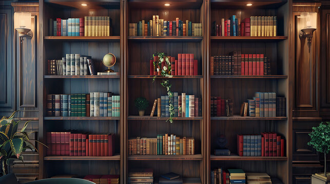 Book shelve on home interior furniture background AI Image Generative
