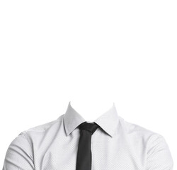 Outfit replacement template for passport photo or other documents. Shirt with necktie isolated on...