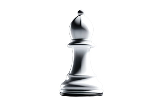 Single white knight chess piece, sleek design, centered, stark contrast, isolated on pure white background, high-key lighting, slight shadow beneath to suggest form, chessboard pattern pawn
